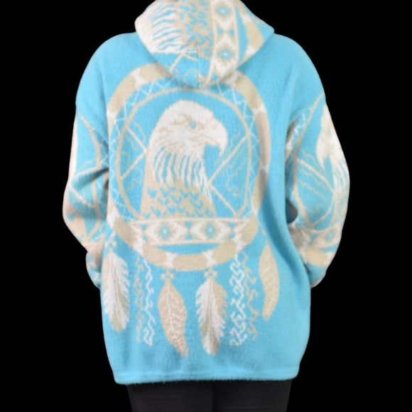 Vintage Artesanias Tuntaquimba Wool Jacket Blue Blanket Southwestern Eagle Large - Picture 2 of 15